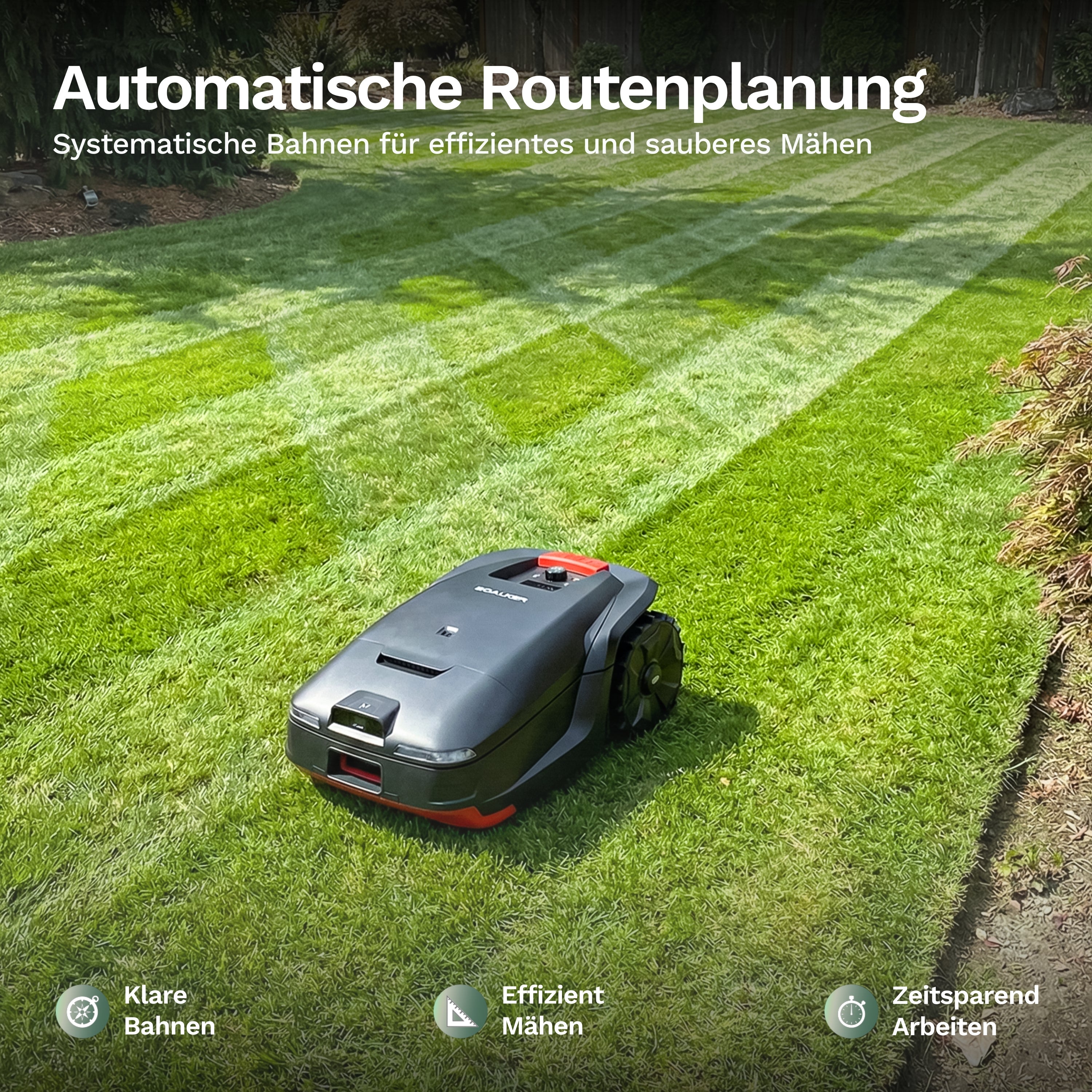 Automatische Routenplanung: Goalker H1 mäht ohne Begrenzungskabel systematisch und effizient