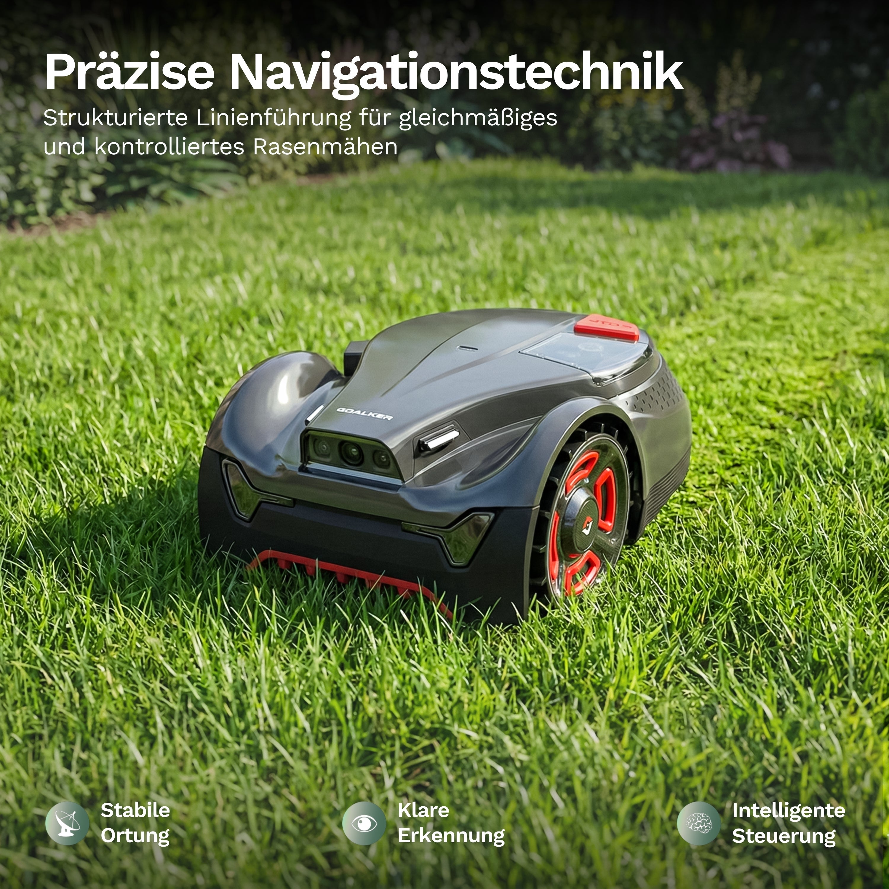 Präzise Navigationstechnik: Goalker H3 Pro mäht gleichmässig und kontrolliert ganz ohne Begrenzungskabel