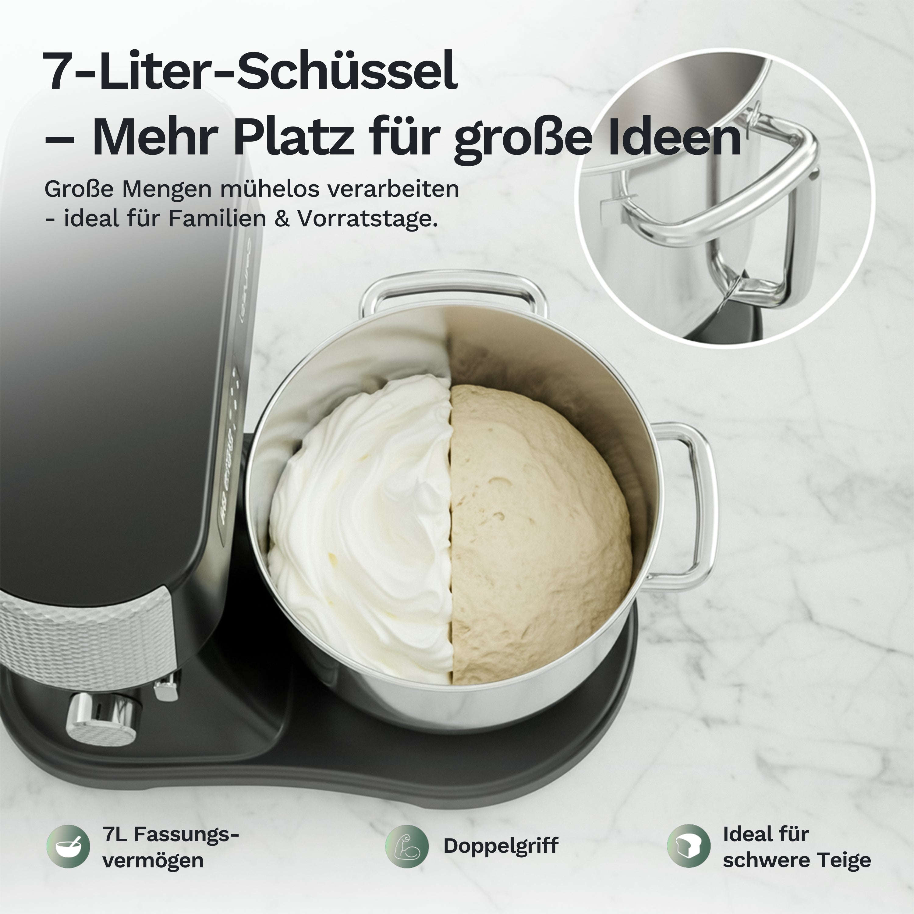 Bakara Mix One Teigknetmaschine mit 7-Liter-Edelstahlschüssel für grosse Mengen