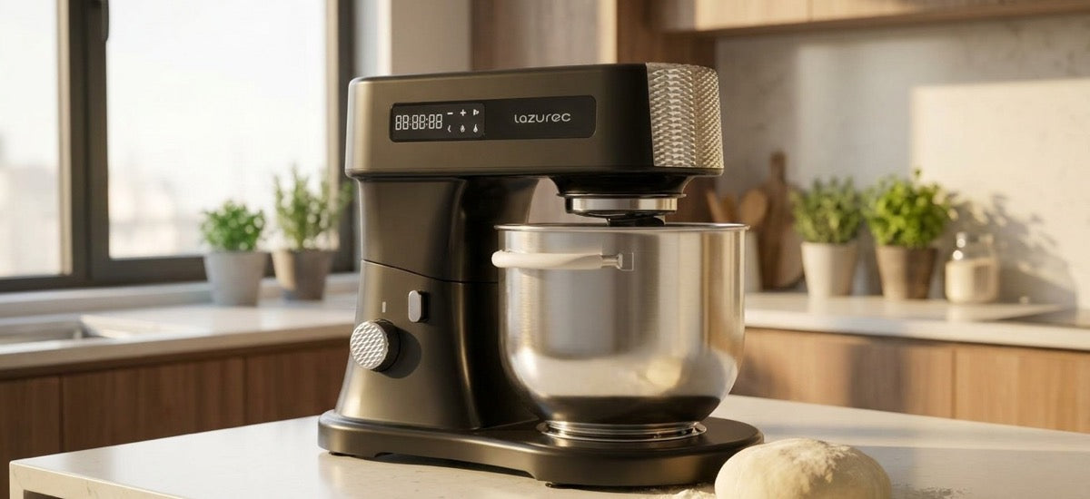 Lazurec Bakara Mix ONE Küchenmaschine mit Edelstahlschüssel auf der Arbeitsplatte in einer modernen Küche