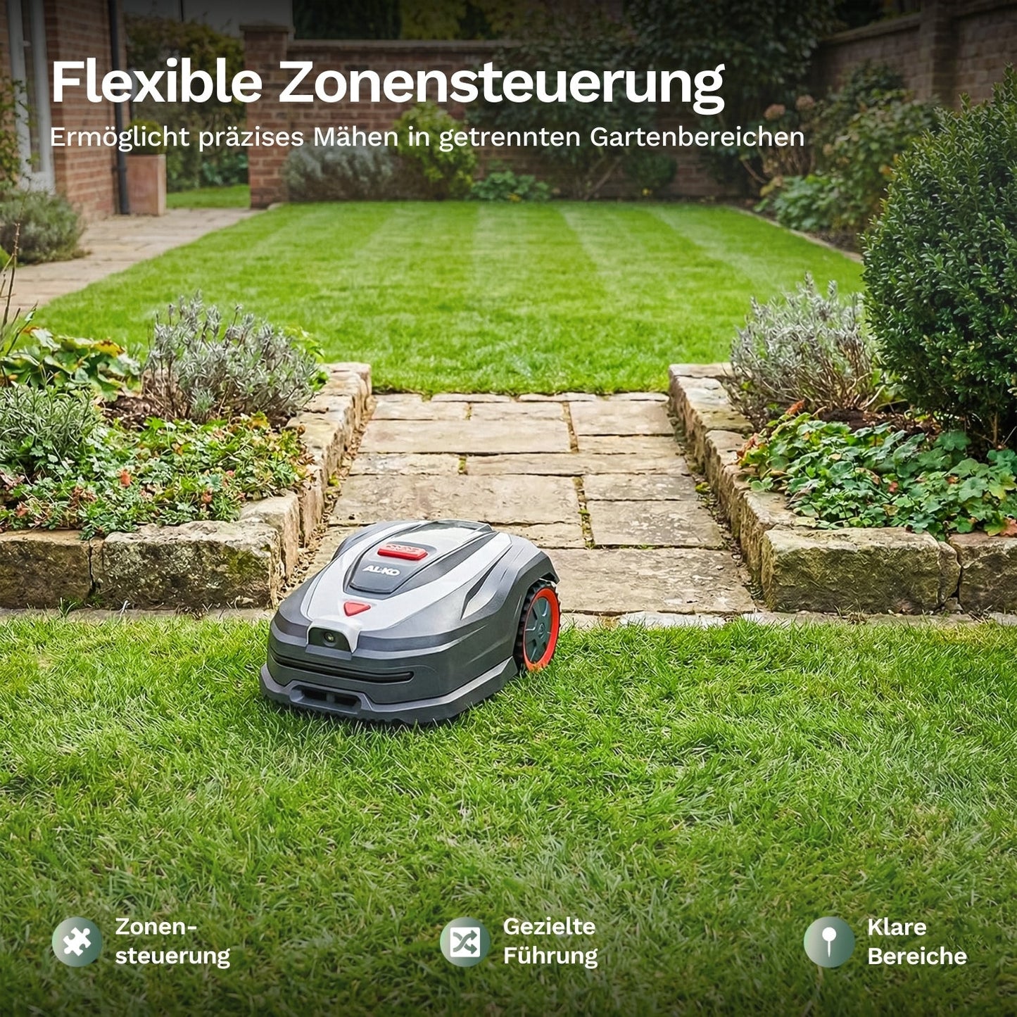Flexible Zonensteuerung – mäht gezielt verschiedene Gartenbereiche für ein gleichmäßiges und präzises Ergebnis