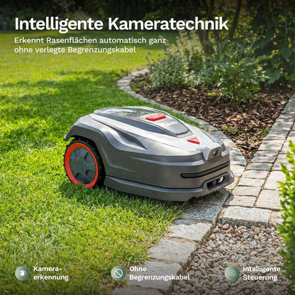 Intelligente Kameratechnik – erkennt Rasenflächen automatisch und ermöglicht präzises Mähen ganz ohne Begrenzungskabel