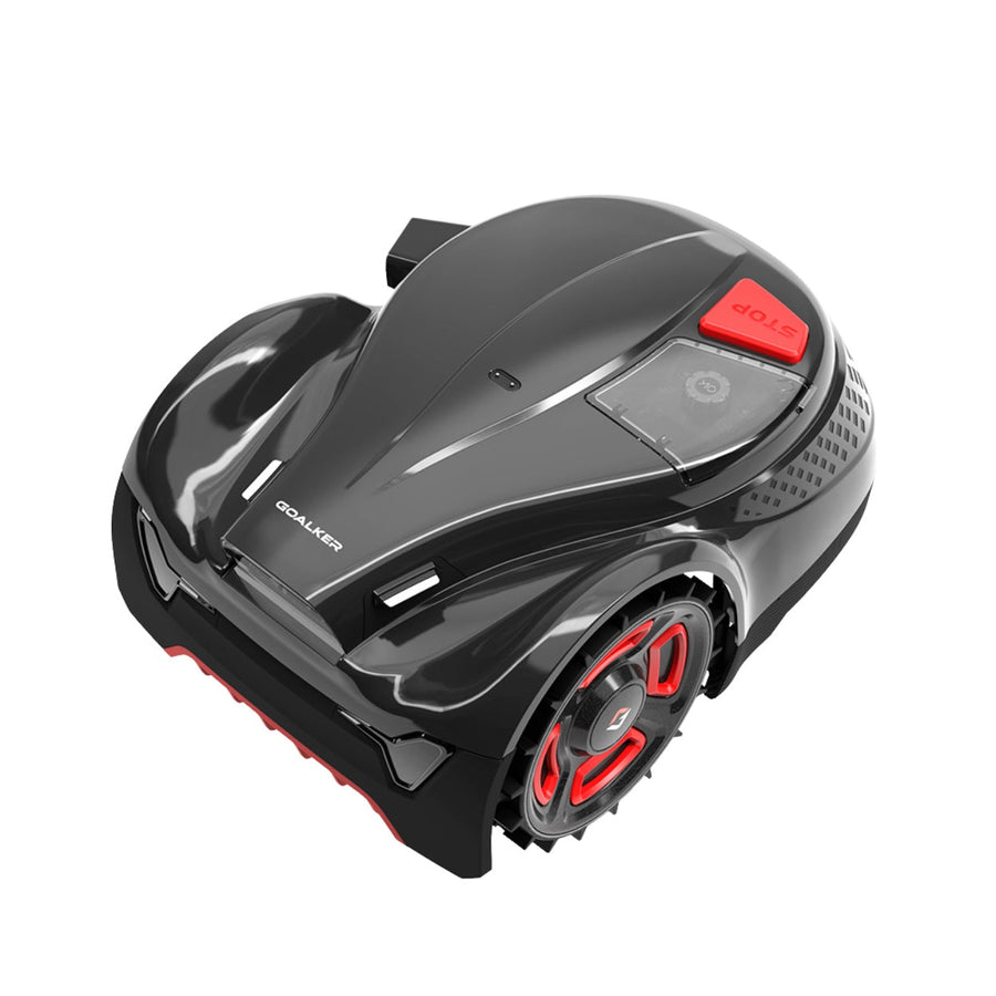 Goalker H3 Pro – Mähroboter ohne Begrenzungskabel in Schwarz mit Notstopp-Taste und grossem Antriebsrad, für Schweizer Gärten