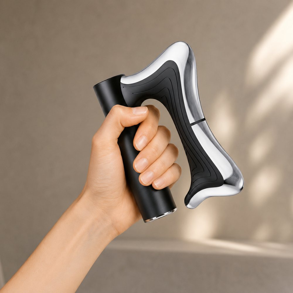 NIVAROQ Massagegerät mit ergonomischem Griff für eine einfache Anwendung und wohltuende Pflegeroutine zu Hause
